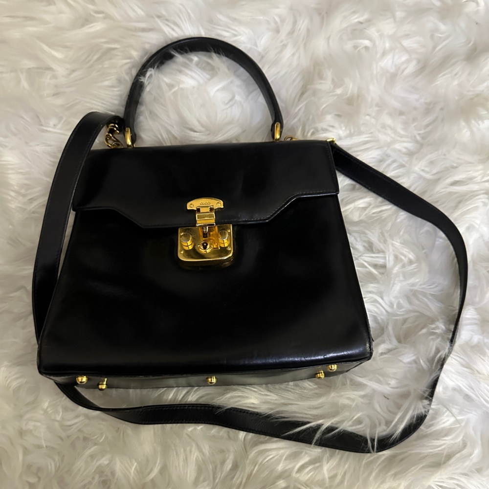 Gucci Vintage 1980's RARE black Leather 3-way bag, stunning red leather interior - Picture 3 of 13